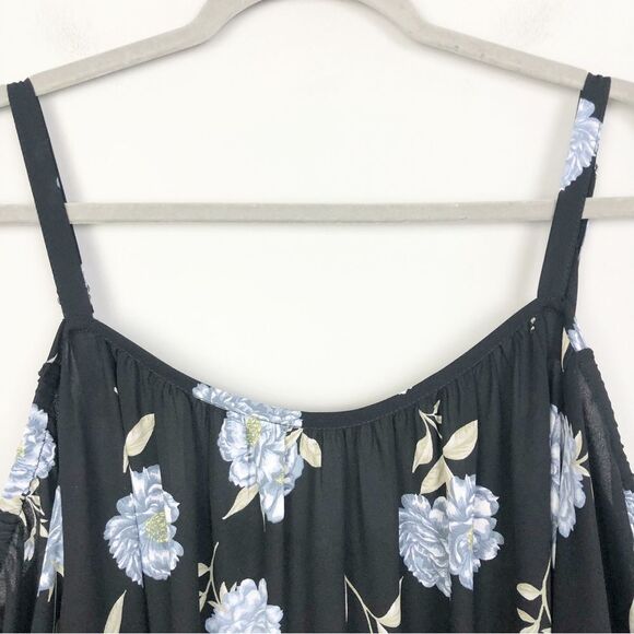 TORRID | Cold Shoulder Black & Blue Floral Georgette Top Women’s Size 3 (3X) - Picture 6 of 12